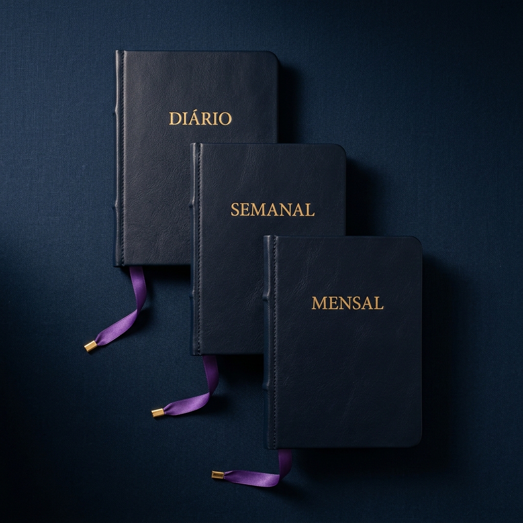 Os 3 cadernos de gestão — Diário, Semanal e Mensal